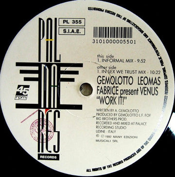 Gemolotto, LeoMas, Fabrice Present Venus - Work It! Vinyl Vinly Record
