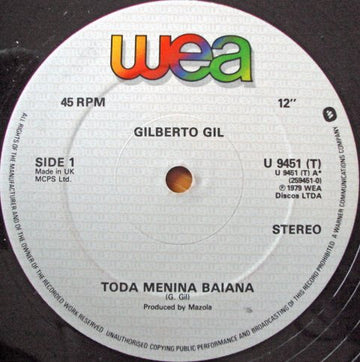 Gilberto Gil - Toda Menina Baiana Vinyl Vinly Record