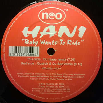 Hani - Baby Wants To Ride Vinyl Vinly Record
