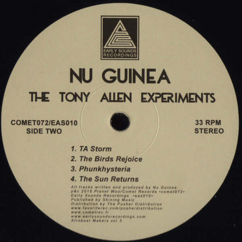 Nu Guinea - The Tony Allen Experiments - Artists Nu Guinea Genre Afro Disco, Fusion, Jazz-Funk Release Date 1 Jan 2016 Cat No. COMET072RP Format 12" Vinyl - Comet Records - Comet Records - Comet Records - Comet Records - Vinyl Record