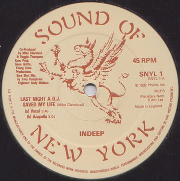 Indeep - Last Night A D.J. Saved My Life Vinyl Vinly Record
