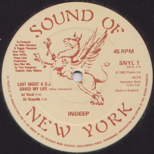 Indeep - Last Night A D.J. Saved My Life Vinyl
