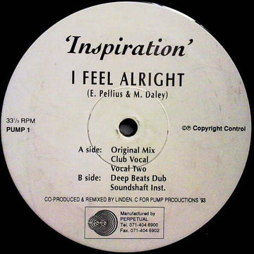 Inspiration - I Feel Alright Vinyl Vinly Record
