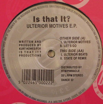 Is That It? - Ulterior Motives E.P. Vinyl Vinly Record