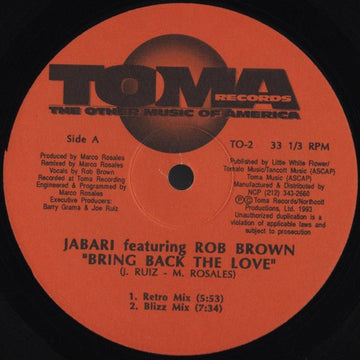 Jabari Featuring Rob Brown - Bring Back The Love Vinyl Vinly Record
