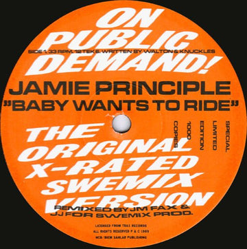 Jamie Principle - Baby Wants To Ride (X - rated Swemix Version) Vinyl Vinly Record