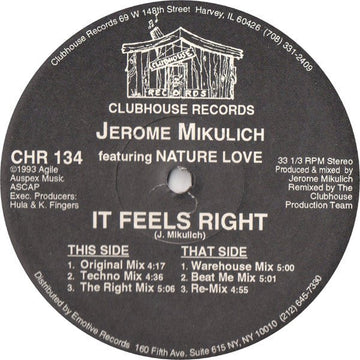 Jerome Mikulich Featuring Nature Love - It Feels Right Vinyl Vinly Record