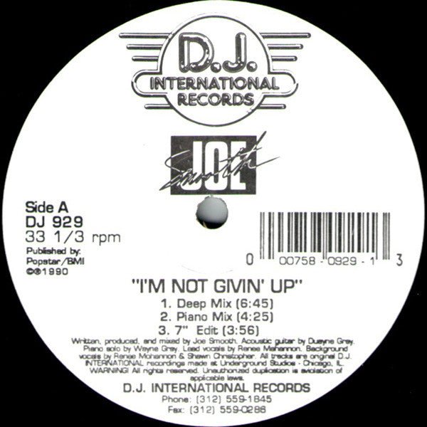 Joe Smooth - I'm Not Givin' Up / One Moment In Love Vinyl