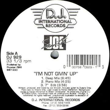 Joe Smooth - I'm Not Givin' Up / One Moment In Love Vinyl Vinly Record