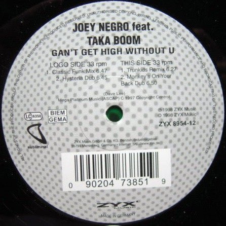 Joey Negro Feat. Taka Boom - Can't Get High Without You Vinyl
