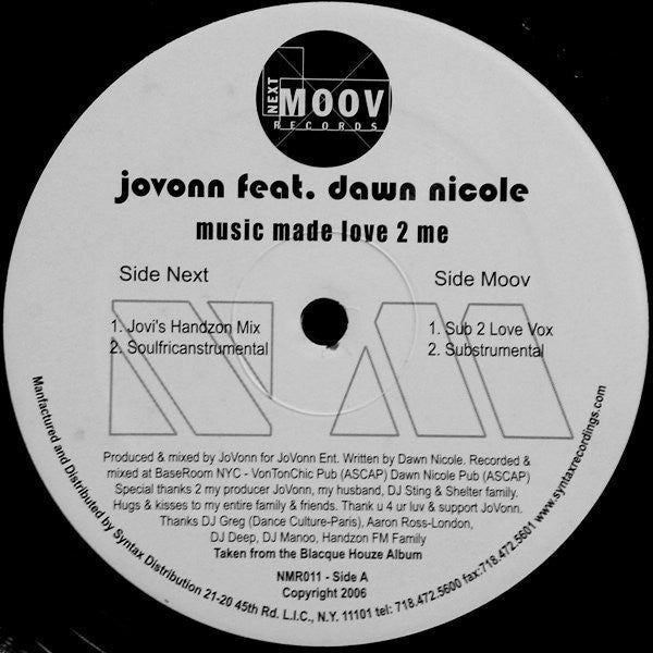 Jovonn Feat. Dawn Nicole - Music Made Love 2 Me Vinyl