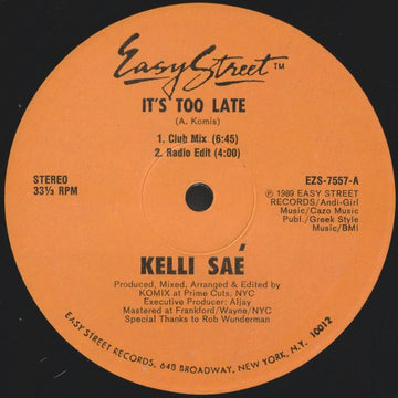 Kelli Sae - It's Too Late Vinyl Vinly Record