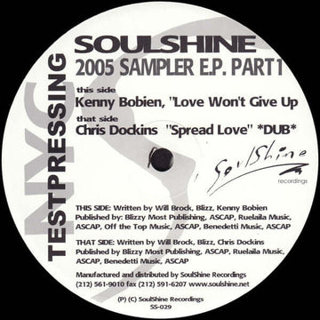 Kenny Bobien / Chris Dockins - Soulshine 2005 Sampler E.P. Part 1 Vinyl Vinly Record