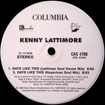Kenny Lattimore - Days Like This Vinyl Vinly Record