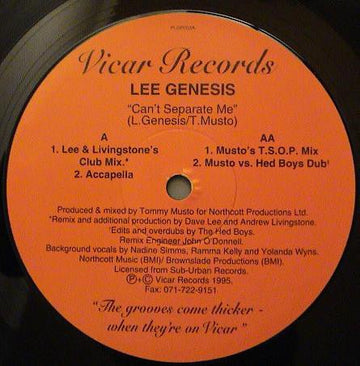 Lee Genesis - Can't Separate Me Vinyl Vinly Record