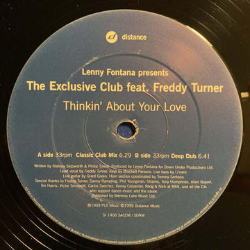 Lenny Fontana Presents The Exclusive Club Feat. Freddy Turner - Thinkin' About Your Love Vinyl Vinly Record