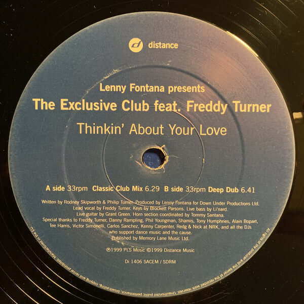 Lenny Fontana Presents The Exclusive Club Feat. Freddy Turner - Thinkin' About Your Love Vinyl