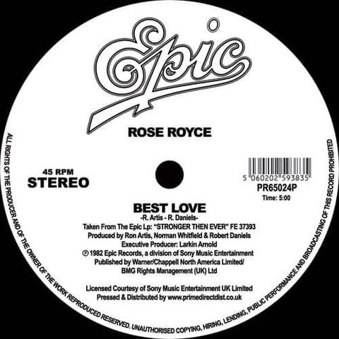 Rose Royce - Still In Love / Best Love - Artists Rose Royce Genre Disco, Funk, Reissue Release Date 1 Jan 2019 Cat No. PR65024P Format 12" Vinyl - Epic - Epic - Epic - Epic - Vinyl Record