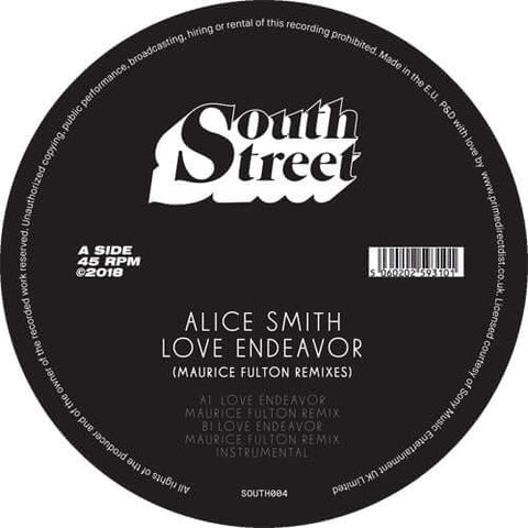 Alice Smith - Love Endeavor (Maurice Fulton Remixes) - Artists Alice Smith Genre Disco, Deep House Release Date 1 Jan 2018 Cat No. SOUTH004 Format 12" Vinyl - South Street - South Street - South Street - South Street - Vinyl Record