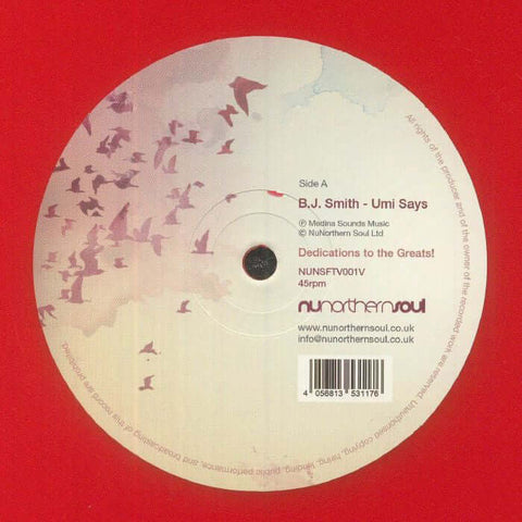 BJ Smith - Umi Says / Runnin - Artists BJ Smith Style Balearic, Folk Release Date 17 May 2024 Cat No. NUNSFTV001 Format 12" Red Vinyl - NuNorthern Soul - Vinyl Record