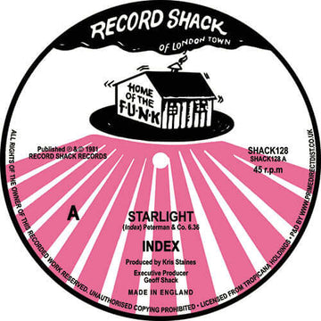 Index - Starlight - Artists Index Genre Brit-Funk, Reissue Release Date 1 Jan 2020 Cat No. SHACK128 Format 12