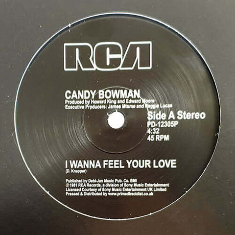 Candy Bowman - I Wanna Feel Your Love - Artists Candy Bowman Genre Soul, Funk Release Date 1 Jan 2019 Cat No. PD12305P Format 12" Vinyl - RCA - RCA - RCA - RCA - Vinyl Record