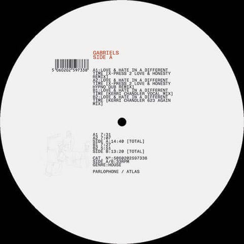 Gabriels - Love And Hate In a Different Time (X-Press 2 & Kerri Chandler Remixes) - Artists Gabriels Style Deep House Release Date 23 Feb 2024 Cat No. 5060202597338 Format 12" Vinyl - Parlophone - Parlophone - Parlophone - Parlophone - Vinyl Record