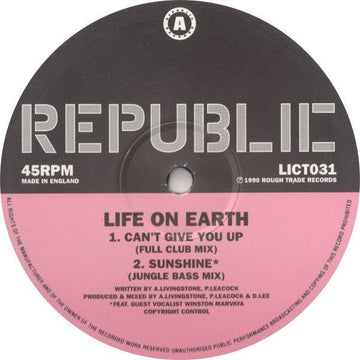 Life On Earth - Can't Give You Up Vinyl Vinly Record