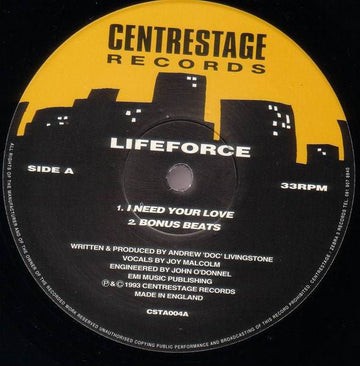 Lifeforce - I Need Your Love / Scatterbox Vinyl Vinly Record