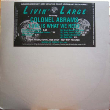 Livin' Large Featuring Colonel Abrams - Love Is What We Need Vinyl Vinly Record