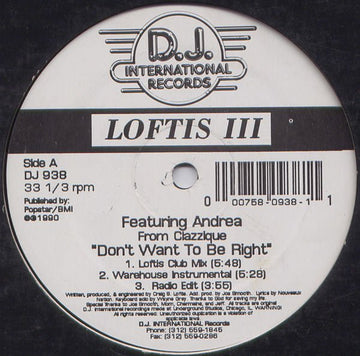 Loftis III Featuring Andrea - Don't Want To Be Right Vinyl Vinly Record