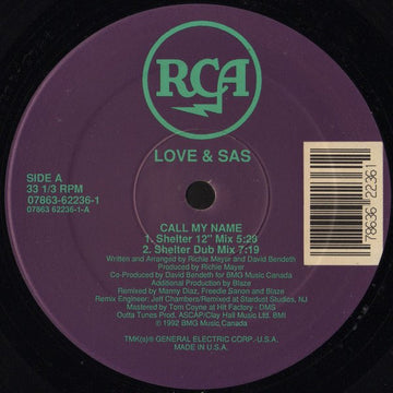 Love & Sas - Call My Name Vinyl Vinly Record