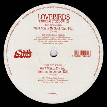 Lovebirds Featuring Stee Downes - Want You In My Soul Vinyl Vinly Record