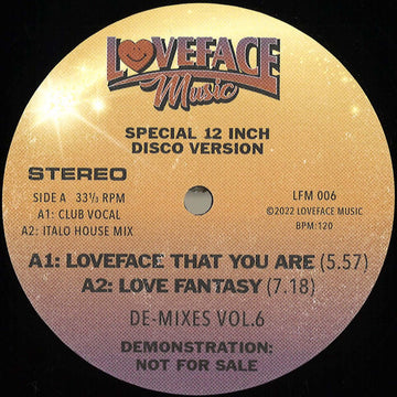 Loveface - De Mixes Vol 6 Vinyl Vinly Record