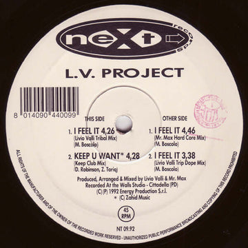 L.V. Project - I Feel It Vinyl Vinly Record