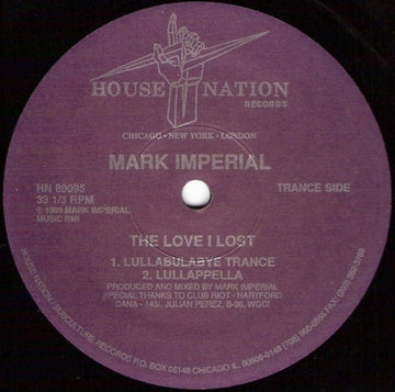 Mark Imperial - The Love I Lost (Remix) Vinyl Vinly Record