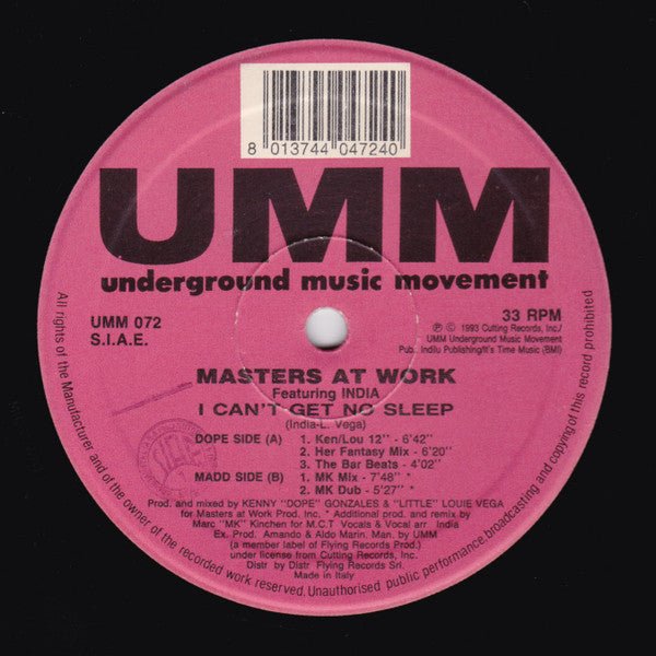 Masters At Work Featuring India - I Can't Get No Sleep Vinyl