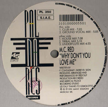 M.C. Red* - Why Don't You Love Me Vinyl Vinly Record