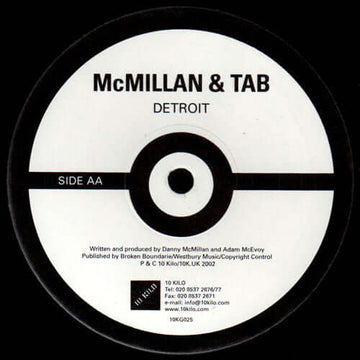 McMillan & Tab - Supersonic / Detroit Vinyl Vinly Record