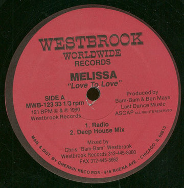 Melissa - Love To Love Vinyl Vinly Record