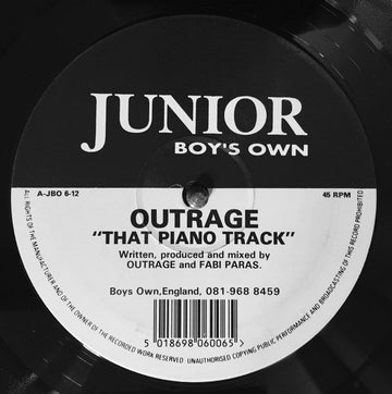 Outrage - That Piano Track / Drives Me Crazy Vinyl Vinly Record