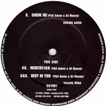 Phil Amon & DJ Masey - Show Me / Meditation / Deep In You Vinyl Vinly Record