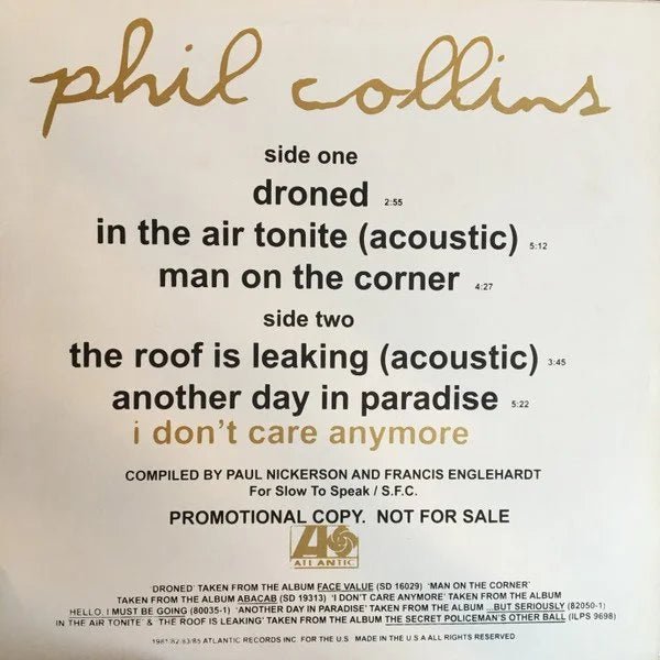 Phil Collins - Droned / The Roof Is Leaking Vinyl