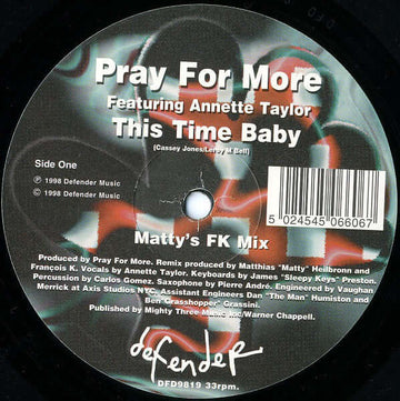 Pray For More Featuring Annette Taylor - This Time Baby Vinyl Vinly Record