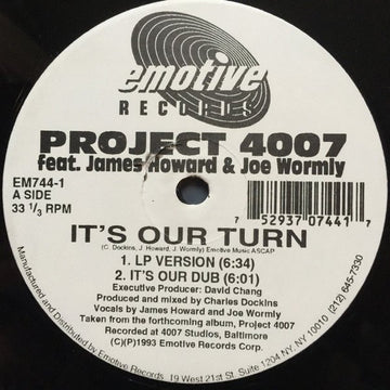 Project 4007 Feat. James Howard & Joe Wormly - It's Our Turn Vinyl Vinly Record