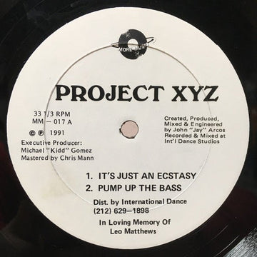 Project XYZ - It's Just An Ecstasy Vinyl Vinly Record