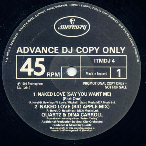 Quartz & Dina Carroll - Naked Love (Just Say You Want Me) Vinyl