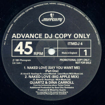 Quartz & Dina Carroll - Naked Love (Just Say You Want Me) Vinyl Vinly Record
