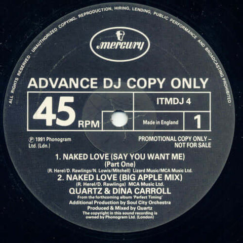 Quartz & Dina Carroll - Naked Love (Just Say You Want Me) Vinyl - Vinyl Record