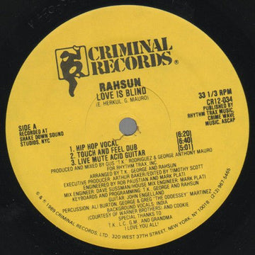 Rahsun - Love Is Blind Vinyl Vinly Record